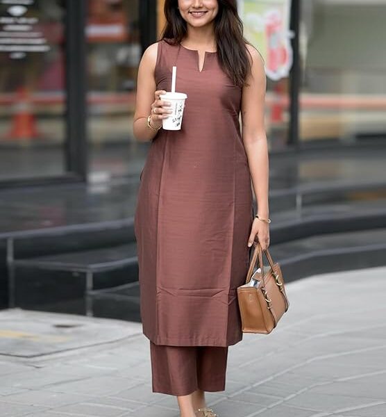 Women’s Rayon Viscose Straight Solid Kurta with Palazzo Set | Sleeveless Ethnic Wear