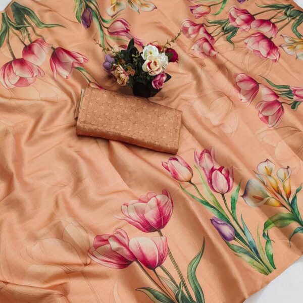 Premium Linen Tissue Digital Print Saree – Lightweight & Festive Wear