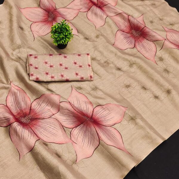 Premium Linen Tissue Digital Print Saree – Lightweight & Festive Wear