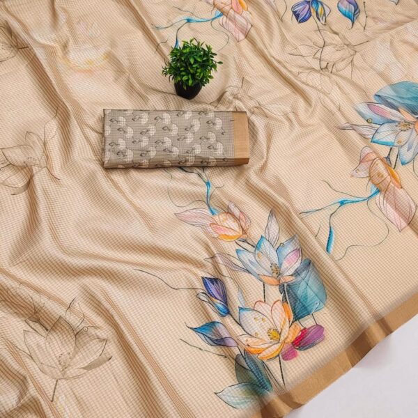 Premium Linen Tissue Digital Print Saree – Lightweight & Festive Wear